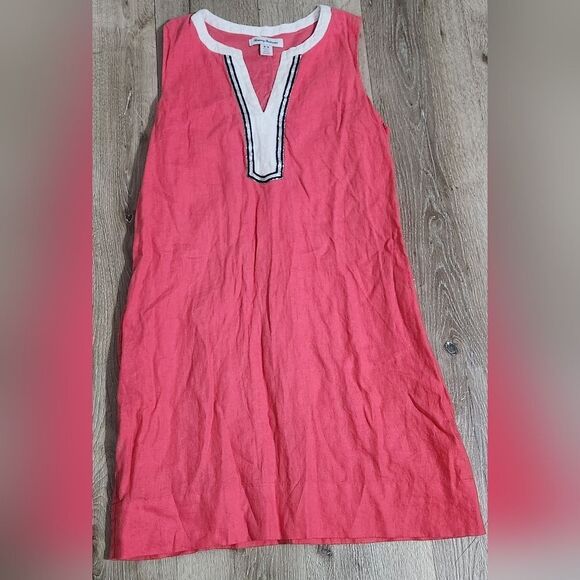 TOMMY BAHAMA SPLIT NECK PARADISE PINK LINEN SHIFT DRESS size M - Picture 1 of 6